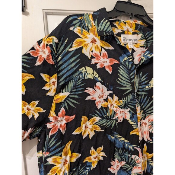 No Boundaries Men’s XL Hawaiian Floral Shirt Black Tropical Button Up Rayon - Picture 11 of 12